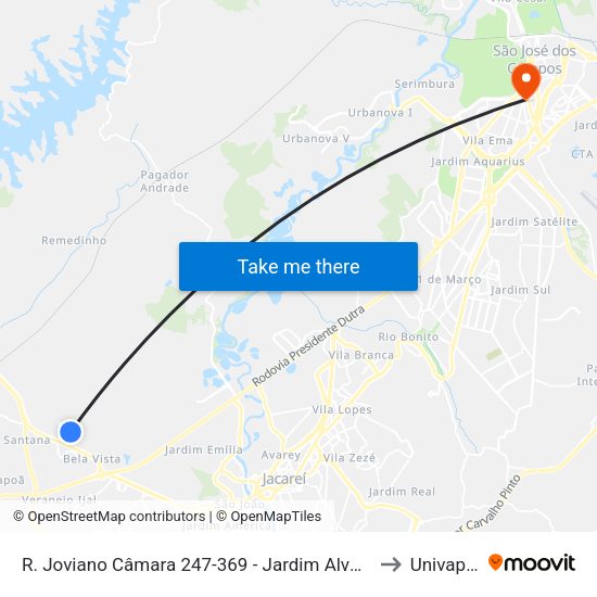 R. Joviano Câmara 247-369 - Jardim Alvorada Jacareí - SP 12332-170 Brasil to Univap - Direito map