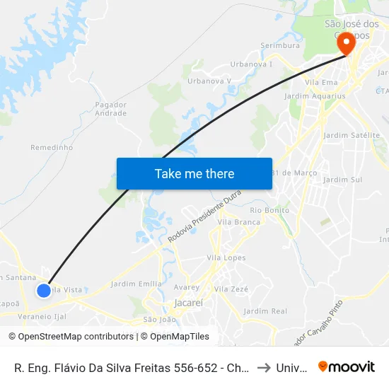R. Eng. Flávio Da Silva Freitas 556-652 - Chácaras Reunidas Igarapes Jacareí - SP 12330-170 Brasil to Univap - Direito map