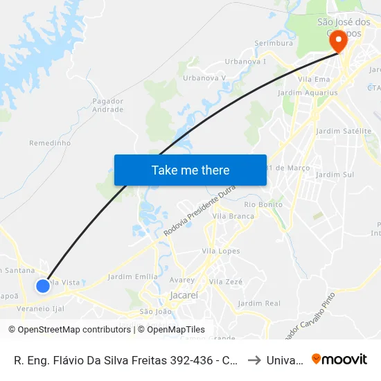 R. Eng. Flávio Da Silva Freitas 392-436 - Chácaras Reunidas Igarapes Jacareí - SP Brasil to Univap - Direito map