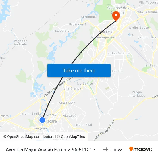 Avenida Major Acácio Ferreira 969-1151 - Jardim Paraíba Jacareí - SP 12327-530 Brasil to Univap - Direito map