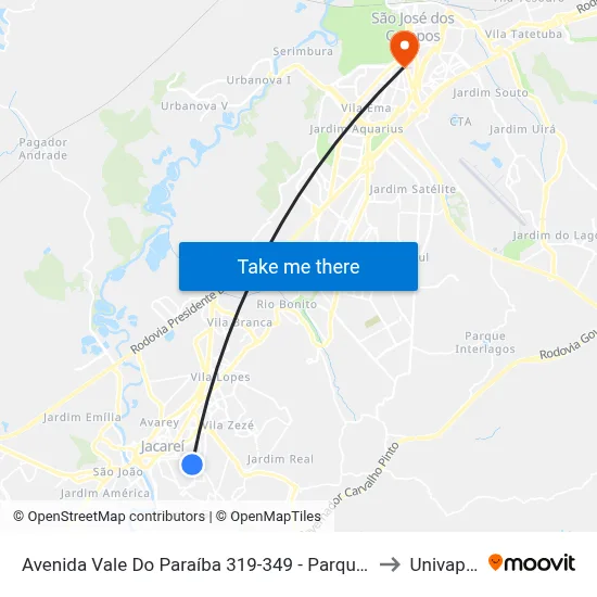 Avenida Vale Do Paraíba 319-349 - Parque Santo Antonio Jacareí - SP Brasil to Univap - Direito map
