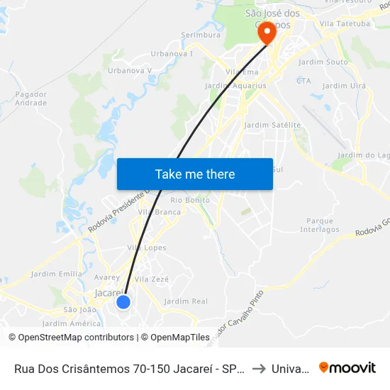 Rua Dos Crisântemos 70-150 Jacareí - SP 12309-280 República Federativa Do Brasil to Univap - Direito map