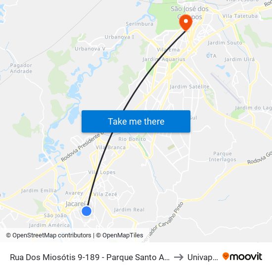 Rua Dos Miosótis 9-189 - Parque Santo Antonio Jacareí - SP 12309-350 Brasil to Univap - Direito map