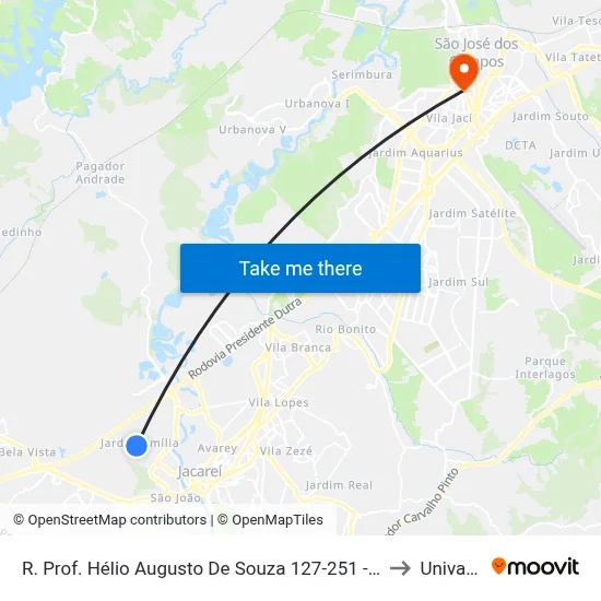 R. Prof. Hélio Augusto De Souza 127-251 - Jardim Emilia Jacareí - SP 12321-310 Brasil to Univap - Direito map