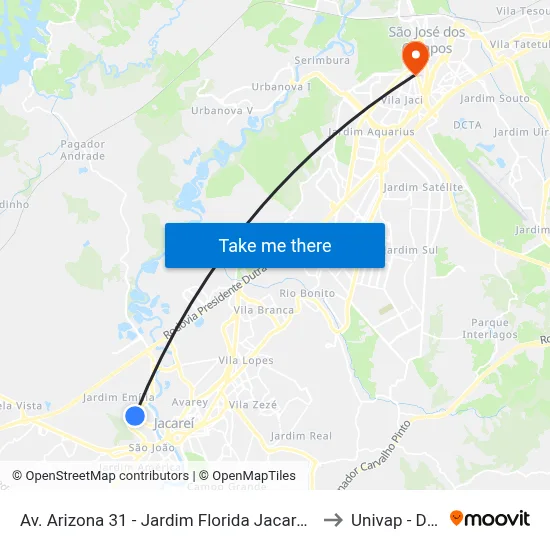 Av. Arizona 31 - Jardim Florida Jacareí - SP Brasil to Univap - Direito map