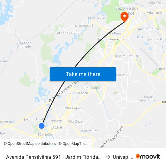Avenida Pensilvânia 591 - Jardim Flórida Jacareí - SP 12321-050 Brasil to Univap - Direito map