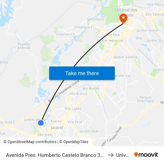 Avenida Pres. Humberto Castelo Branco 346 - Conj. Hab. Marinho Jacareí - SP 12321-150 Brasil to Univap - Direito map