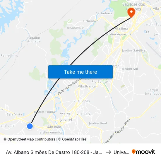 Av. Albano Simões De Castro 180-208 - Jardim Nova Esperança Jacareí - SP 12324-430 Brasil to Univap - Direito map