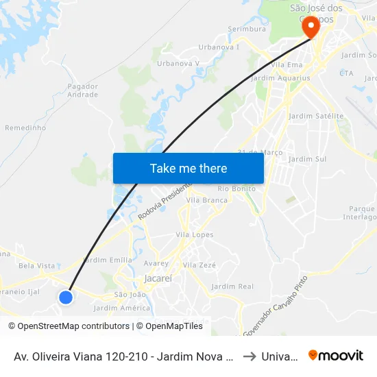 Av. Oliveira Viana 120-210 - Jardim Nova Esperança Jacareí - SP 12324-550 Brasil to Univap - Direito map