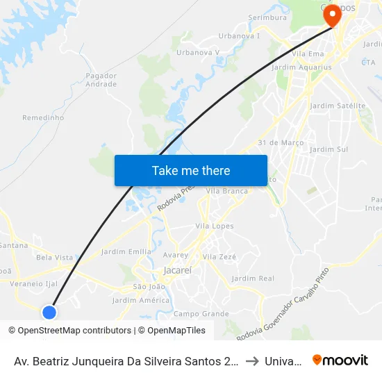 Av. Beatriz Junqueira Da Silveira Santos 29 - Jardim Pedra Mar Jacareí - SP Brasil to Univap - Direito map