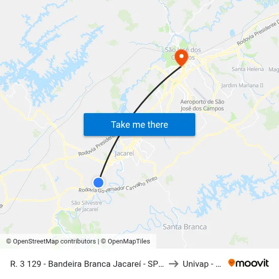 R. 3 129 - Bandeira Branca Jacareí - SP 12323-364 Brasil to Univap - Direito map