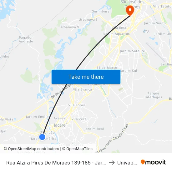 Rua Alzira Pires De Moraes 139-185 - Jardim América Jacareí - SP Brasil to Univap - Direito map