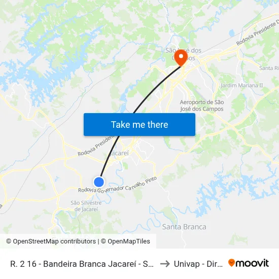 R. 2 16 - Bandeira Branca Jacareí - SP Brasil to Univap - Direito map