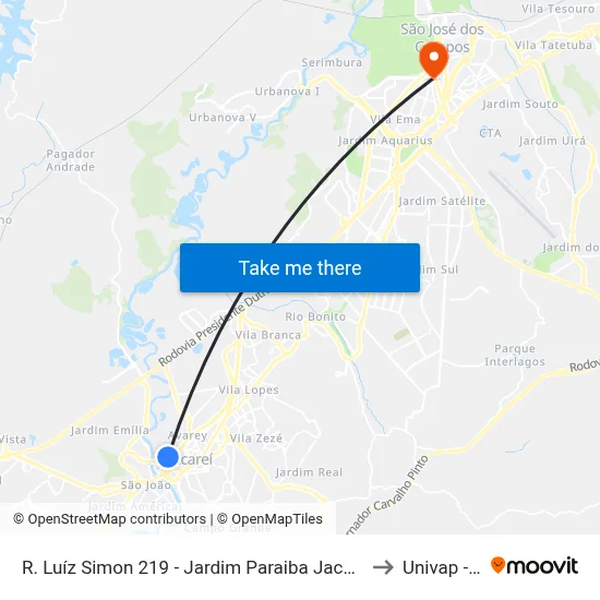 R. Luíz Simon 219 - Jardim Paraiba Jacareí - SP 12327-510 Brasil to Univap - Direito map