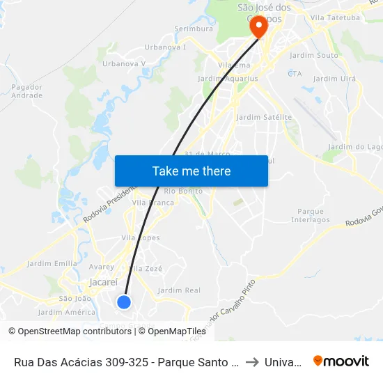 Rua Das Acácias 309-325 - Parque Santo Antonio Jacareí - SP 12309-570 Brasil to Univap - Direito map