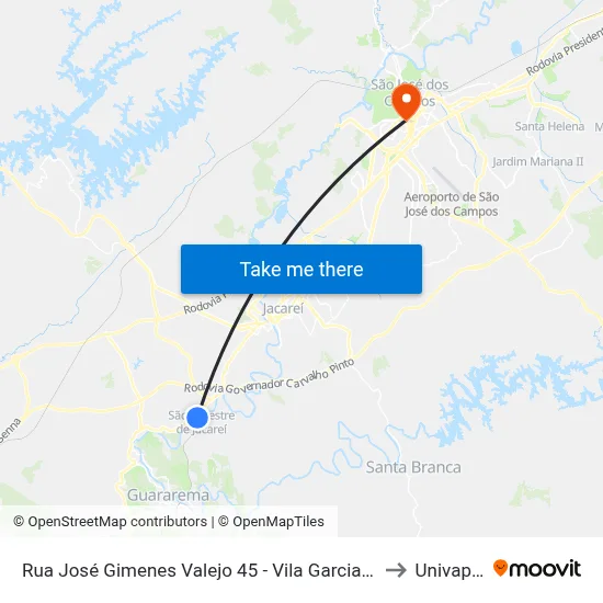 Rua José Gimenes Valejo 45 - Vila Garcia (São Silvestre) SP 12341-050 Brasil to Univap - Direito map