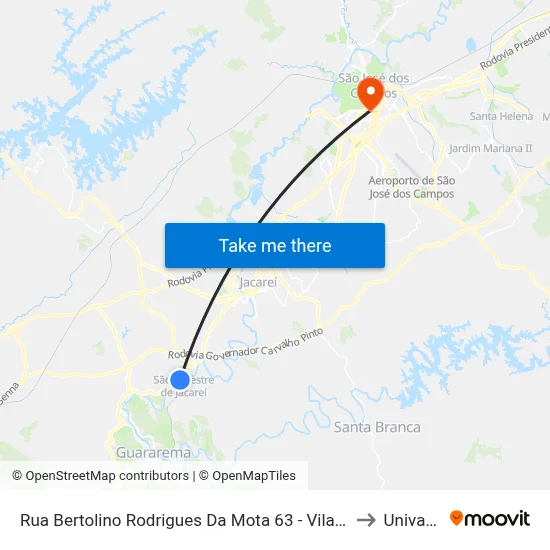 Rua Bertolino Rodrigues Da Mota 63 - Vila Garcia (São Silvestre) SP 12341-030 Brasil to Univap - Direito map