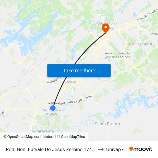 Rod. Gen. Euryale De Jesus Zerbine 1746-2082 Jacareí - SP Brasil to Univap - Direito map
