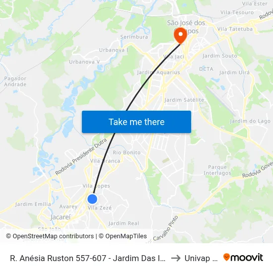 R. Anésia Ruston 557-607 - Jardim Das Industrias Jacareí - SP Brasil to Univap - Direito map