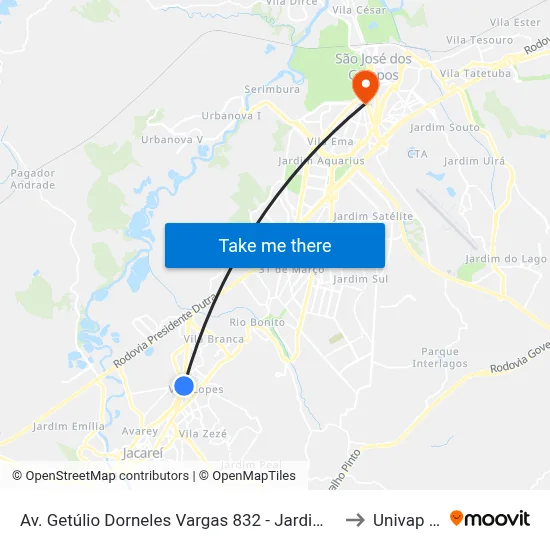 Av. Getúlio Dorneles Vargas 832 - Jardim California Jacareí - SP Brasil to Univap - Direito map