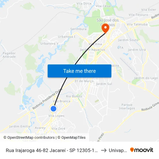 Rua Irajaroga 46-82 Jacareí - SP 12305-170 República Federativa Do Brasil to Univap - Direito map