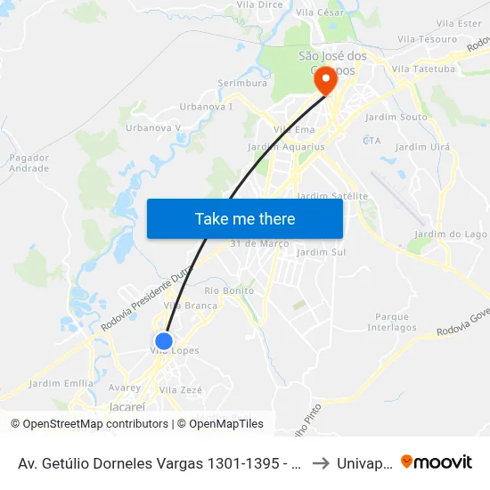Av. Getúlio Dorneles Vargas 1301-1395 - Jardim California Jacareí - SP Brasil to Univap - Direito map