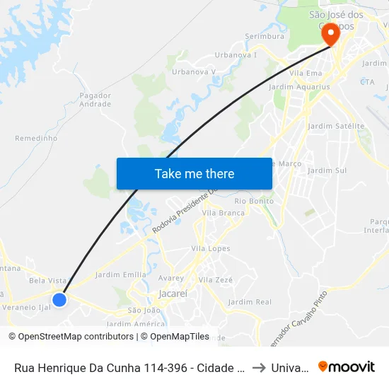 Rua Henrique Da Cunha 114-396 - Cidade Nova Jacareí Jacareí - SP 12325-270 Brasil to Univap - Direito map