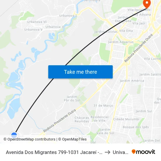Avenida Dos Migrantes 799-1031 Jacareí - SP 12335-000 República Federativa Do Brasil to Univap - Direito map