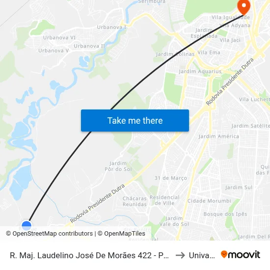 R. Maj. Laudelino José De Morães 422 - Parque Meia Lua Jacareí - SP 12335-160 Brasil to Univap - Direito map