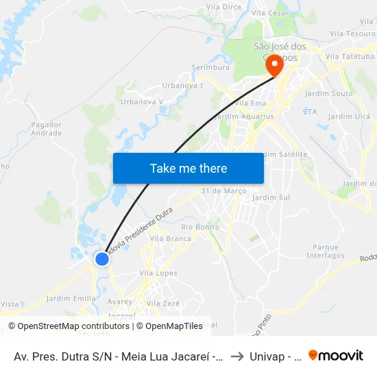 Av. Pres. Dutra S/N - Meia Lua Jacareí - SP 12335-010 Brasil to Univap - Direito map