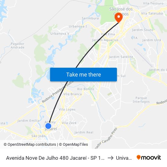 Avenida Nove De Julho 480 Jacareí - SP 12327-682 República Federativa Do Brasil to Univap - Direito map