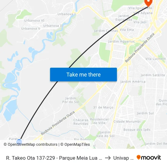 R. Takeo Ota 137-229 - Parque Meia Lua Jacareí - SP 12335-270 Brasil to Univap - Direito map