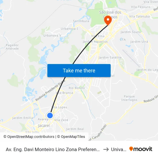 Av. Eng. Davi Monteiro Lino Zona Preferencial 02 - Zap 2 B Jacareí - São Paulo 12306 Brasil to Univap - Direito map