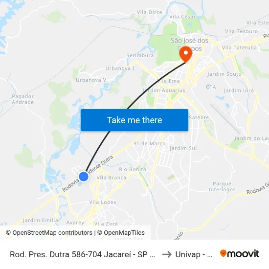 Rod. Pres. Dutra 586-704 Jacareí - SP 12335-010 Brasil to Univap - Direito map