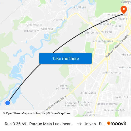 Rua 3 35-69 - Parque Meia Lua Jacareí - SP Brasil to Univap - Direito map