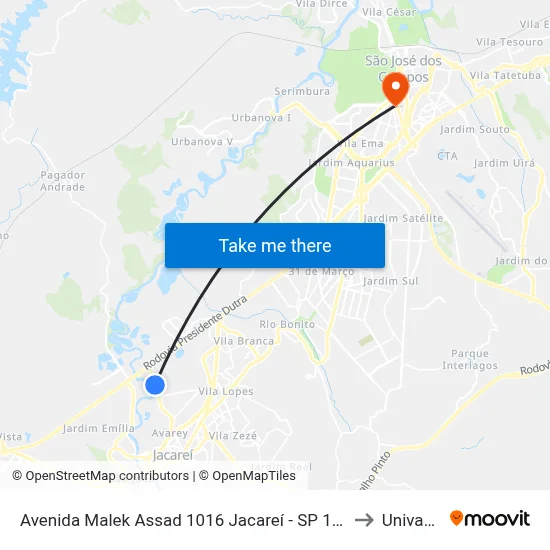 Avenida Malek Assad 1016 Jacareí - SP 12328-080 República Federativa Do Brasil to Univap - Direito map