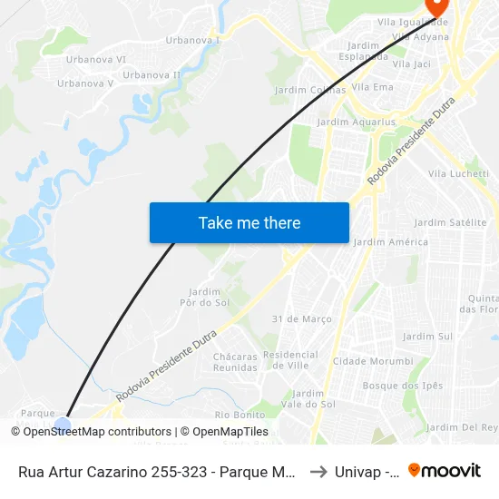 Rua Artur Cazarino 255-323 - Parque Meia Lua Jacareí - SP Brasil to Univap - Direito map