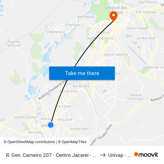 R. Gen. Carneiro 207 - Centro Jacareí - SP 12308-061 Brasil to Univap - Direito map