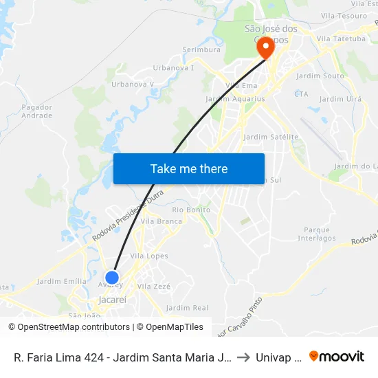 R. Faria Lima 424 - Jardim Santa Maria Jacareí - SP 12328-070 Brasil to Univap - Direito map