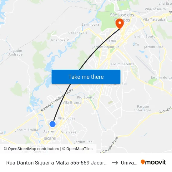 Rua Danton Siqueira Malta 555-669 Jacareí - SP 12328-400 República Federativa Do Brasil to Univap - Direito map