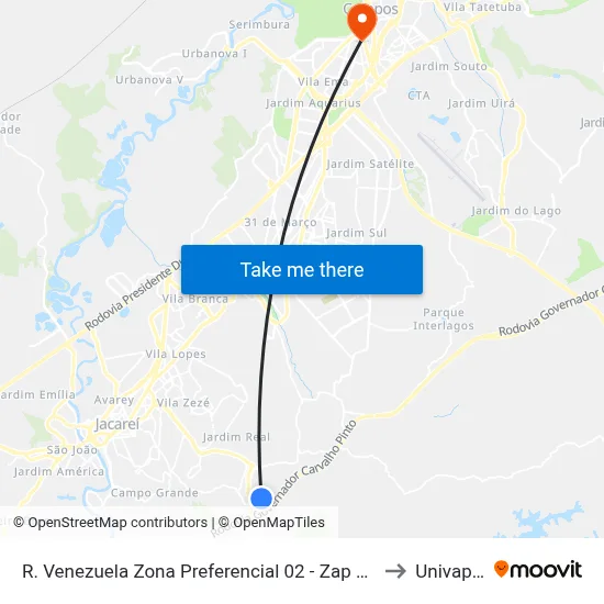 R. Venezuela Zona Preferencial 02 - Zap 2 A Jacareí - São Paulo 12315 Brasil to Univap - Direito map