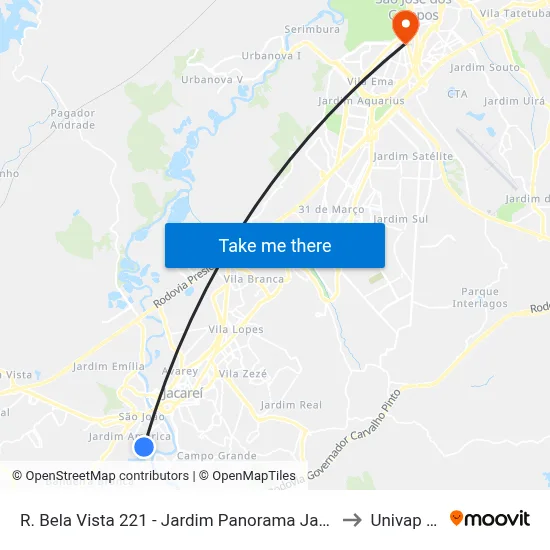 R. Bela Vista 221 - Jardim Panorama Jacareí - SP 12323-230 Brasil to Univap - Direito map