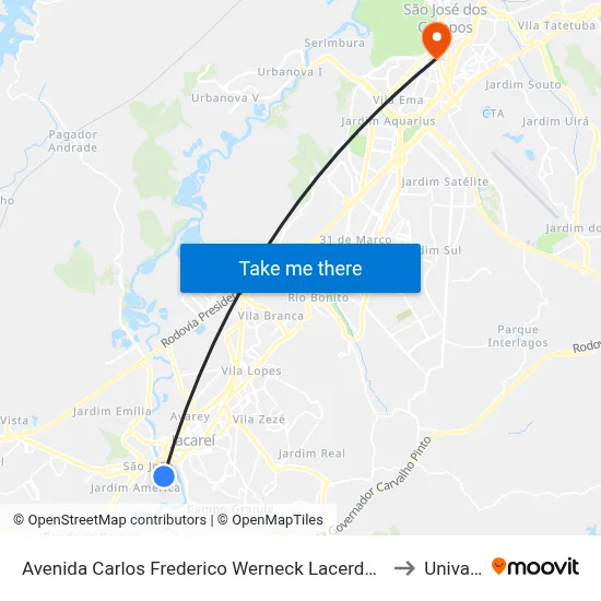 Avenida Carlos Frederico Werneck Lacerda 290 - Cidade Jardim Jacareí - SP 12320-410 Brasil to Univap - Direito map