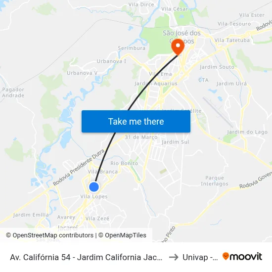 Av. Califórnia 54 - Jardim California Jacareí - SP 12305-670 Brasil to Univap - Direito map