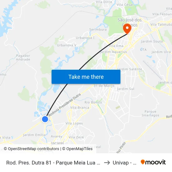 Rod. Pres. Dutra 81 - Parque Meia Lua Jacareí - SP Brasil to Univap - Direito map