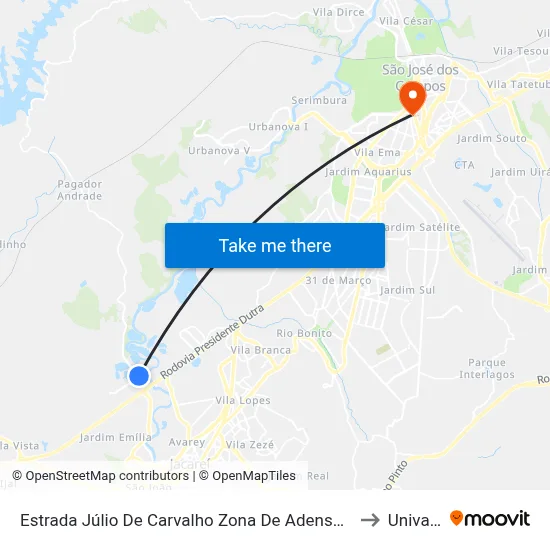 Estrada Júlio De Carvalho Zona De Adensamento Controlado (Zac) Jacareí - São Paulo Brasil to Univap - Direito map