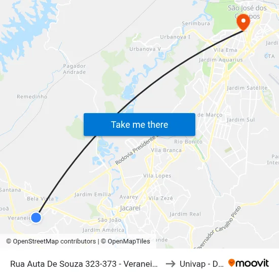 Rua Auta De Souza 323-373 - Veraneio Ijal SP Brasil to Univap - Direito map