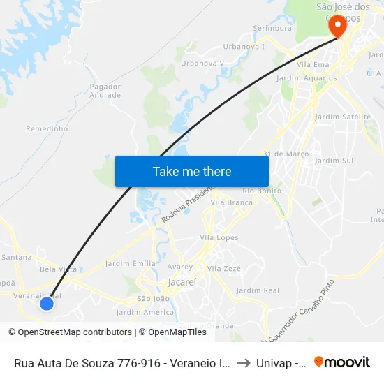 Rua Auta De Souza 776-916 - Veraneio Ijal SP 12326-810 Brasil to Univap - Direito map