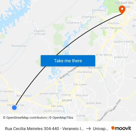 Rua Cecília Meireles 304-440 - Veraneio Ijal Jacareí - SP 12326-825 Brasil to Univap - Direito map