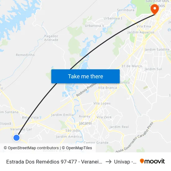 Estrada Dos Remédios 97-477 - Veraneio Ijal Jacareí - SP Brasil to Univap - Direito map